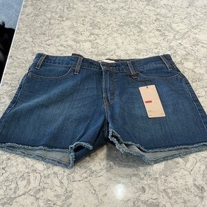 Levi's Dark Blue Denim Frayed Hem Jean Shorts 4” Inseam